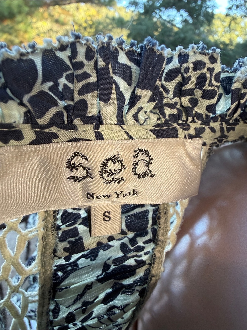 Sea New York top Priya Flutter Sleeve Floral navy blue pale green crochet lace S - Picture 14 of 17